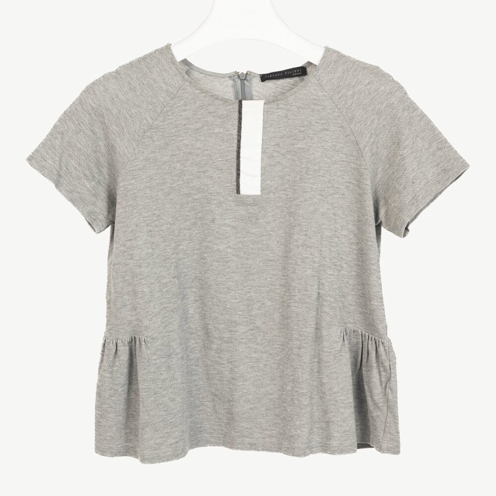 Fabiana Filippi Grey Cotton-Pique Monili Peplum T-Shirt